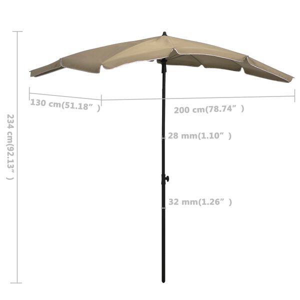 vidaXL Umbrelă de grădină cu stâlp, gri taupe, 200x130 cm