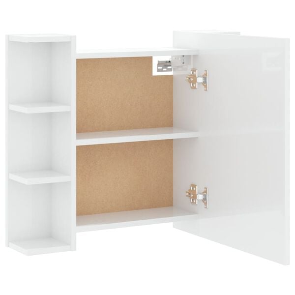 vidaXL Dulap cu oglindă și LED, alb extralucios, 70x16,5x60 cm
