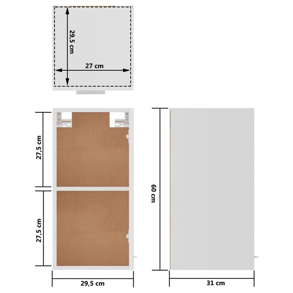 vidaXL Dulap suspendat “Lyon”, alb, 29,5 x 31 x 60 cm, lemn prelucrat