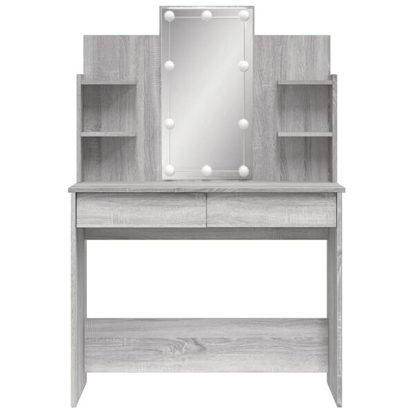 vidaXL Masă de toaletă cu LED-uri, gri sonoma, 96x40x142 cm