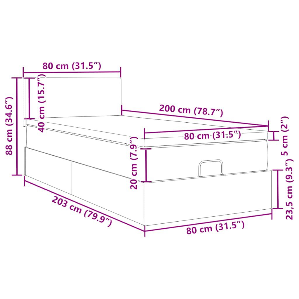 vidaXL Cadru de pat otoman cu saltele Gri închis 80x200cm țesătură