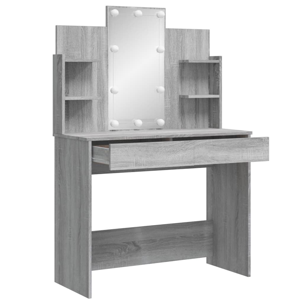 vidaXL Masă de toaletă cu LED-uri, gri sonoma, 96x40x142 cm