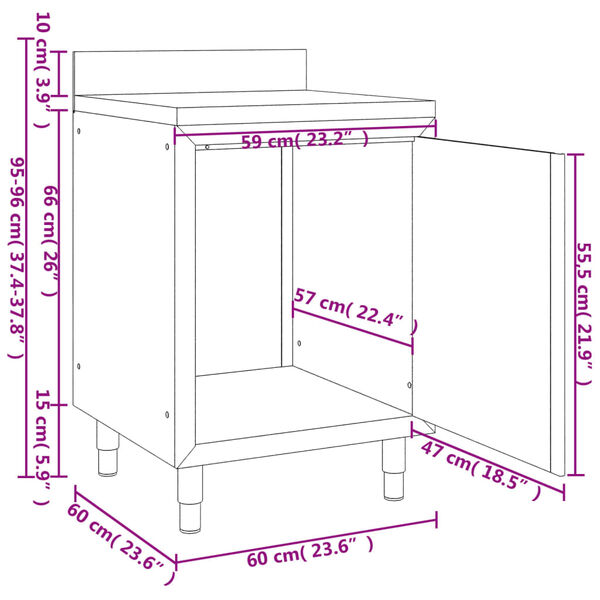 vidaXL Dulap comercial cu blat de lucru, 60x60x96 cm, oțel inoxidabil