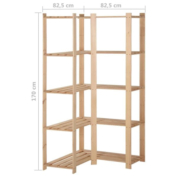 vidaXL Raft depozitare de colț 5 niveluri, 82,5x82,5x170 cm, lemn pin