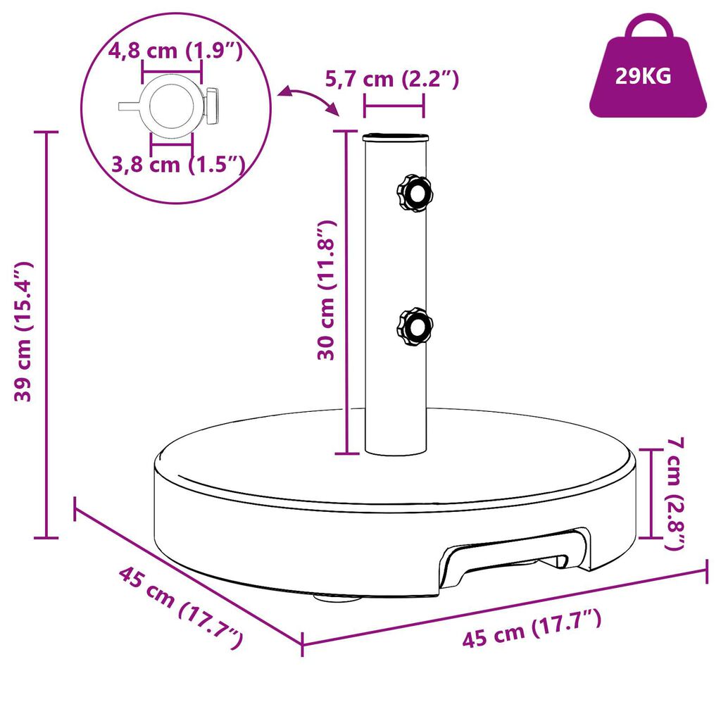 vidaXL Bază Umbrelă cu Roți cu Mâner Granit Negru 29 kg Rotund