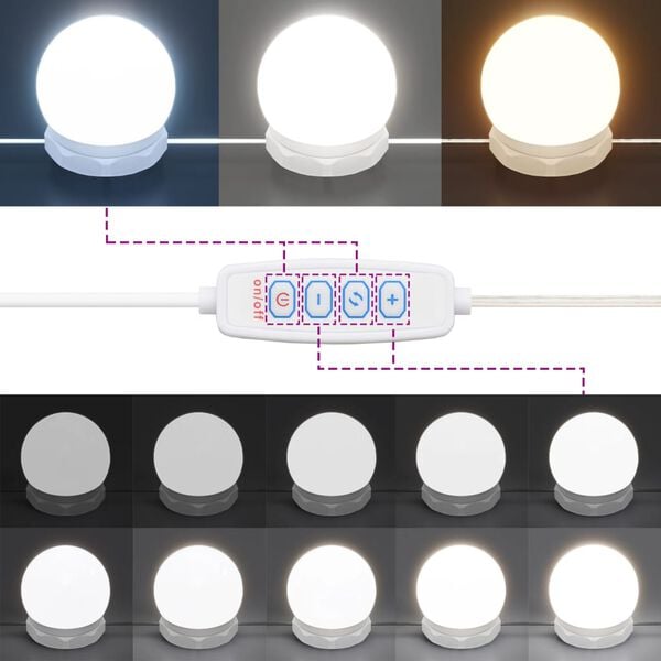 vidaXL Set măsuță de toaletă cu LED, alb, lemn prelucrat