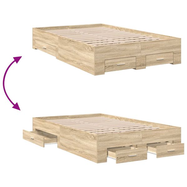 vidaXL Cadru de pat cu sertare Stejar deschis 120x190 cm Lemn compozit