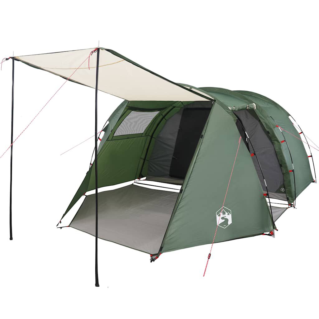 vidaXL Cort de camping tunel pentru 4 persoane, verde, impermeabil