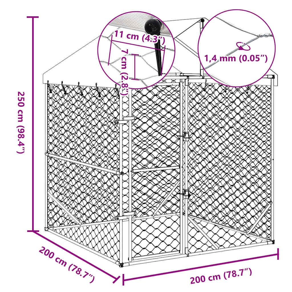 vidaXL Padoc de exterior cu acoperiș argintiu 2x2x2,5m oțel galvanizat