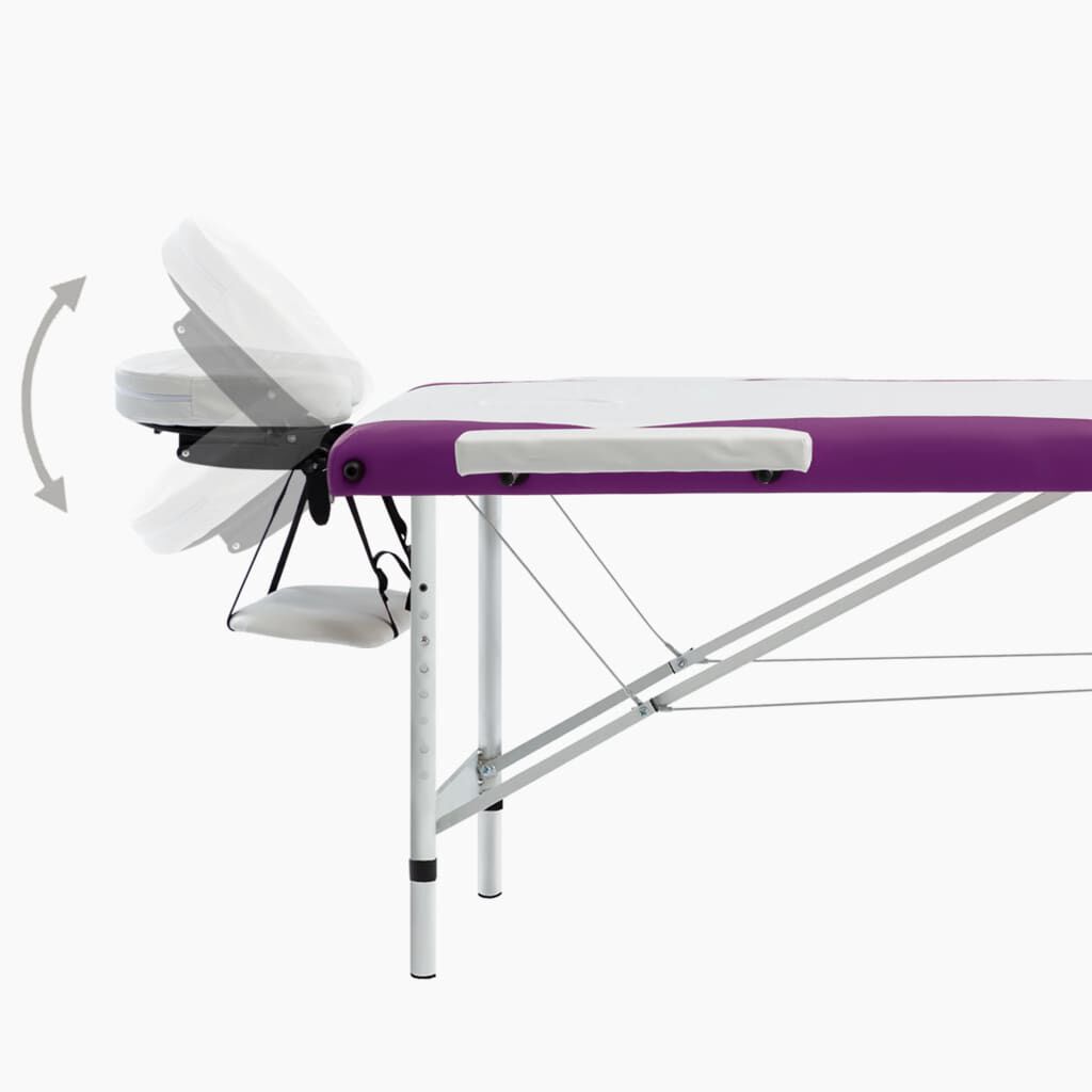 vidaXL Masă pliabilă de masaj, 3 zone, alb și violet, aluminiu