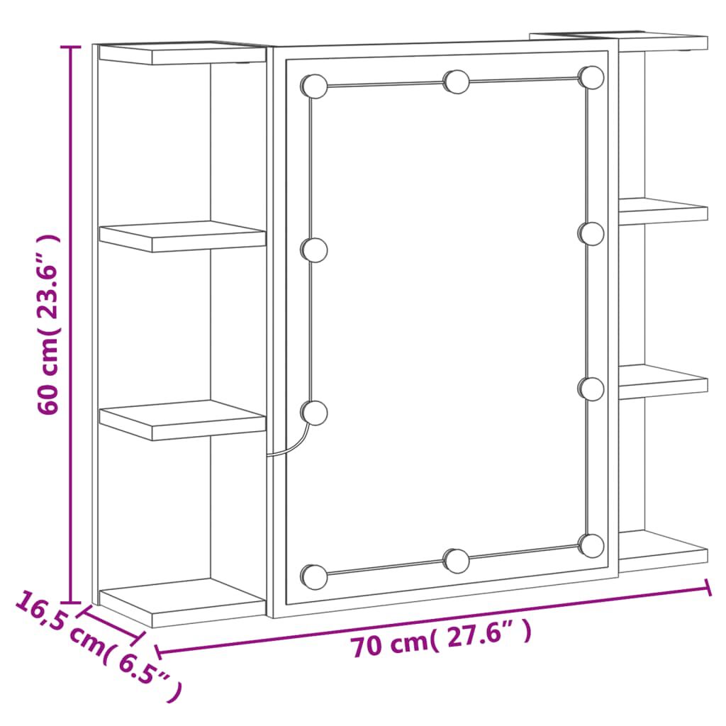 vidaXL Dulap cu oglindă și LED, alb extralucios, 70x16,5x60 cm