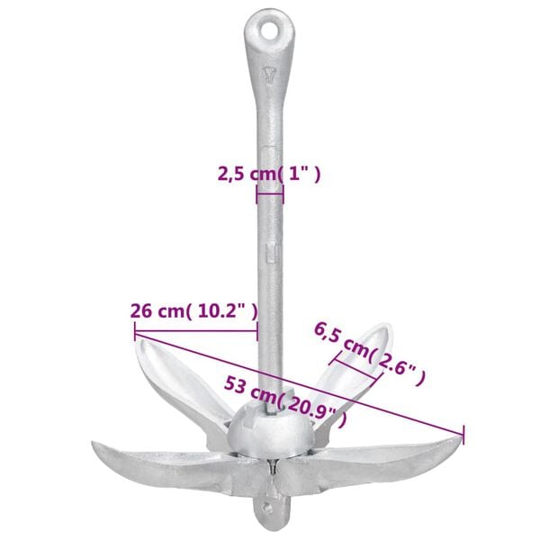 vidaXL Ancoră pliabilă cu funie, 8 kg, fontă galvanizată la cald