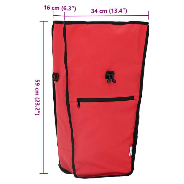 vidaXL Geanta de bicicletă pentru rack de pannier 20 L Roșie 34x16x59 cm