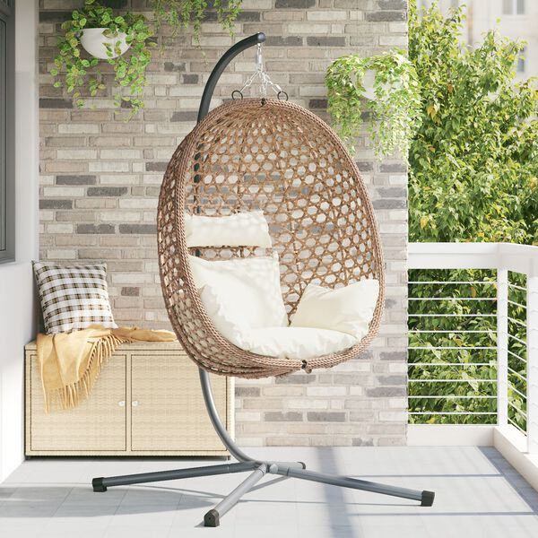 vidaXL Clever Hanging Egg Chair Basket cu Stand din Poliratan