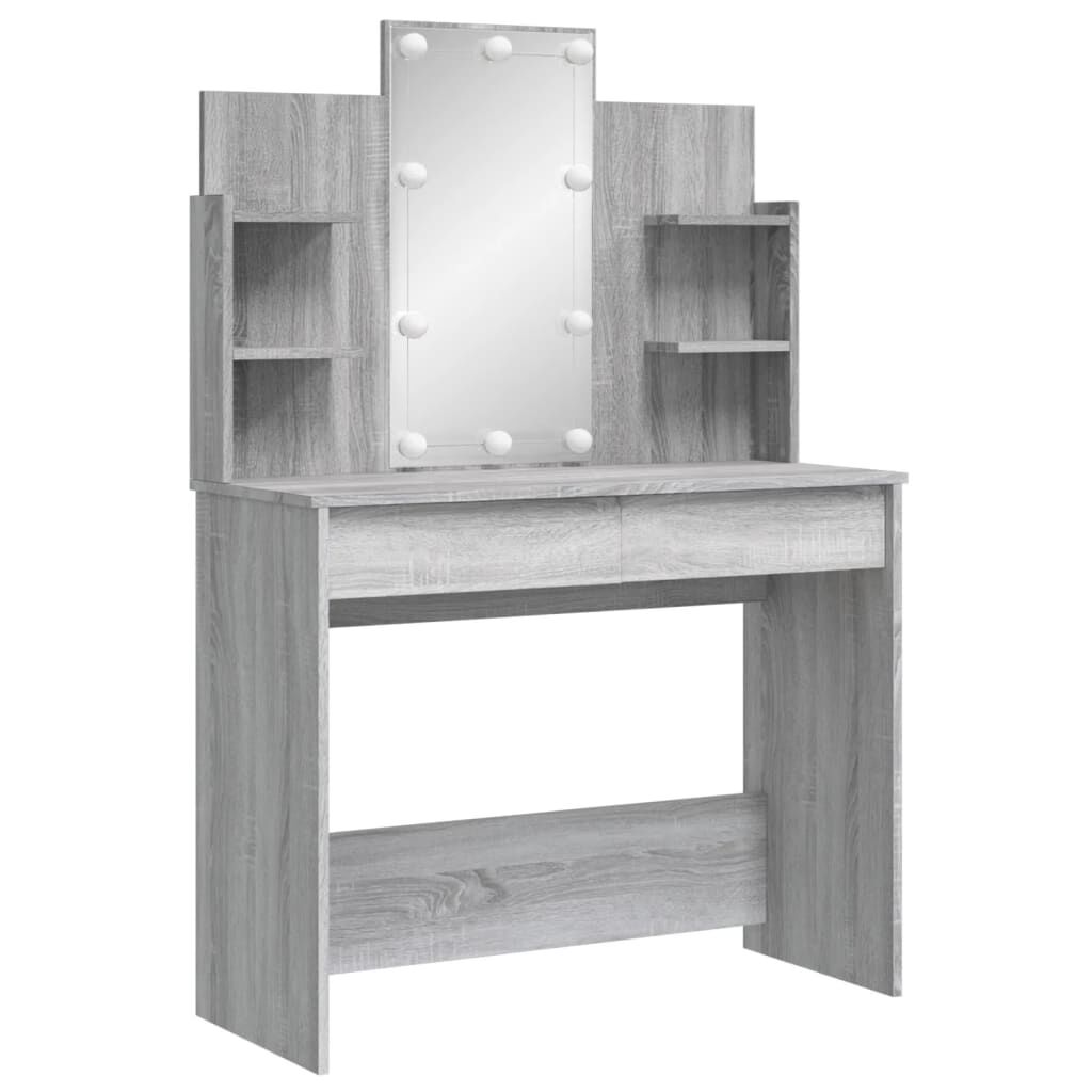 vidaXL Masă de toaletă cu LED-uri, gri sonoma, 96x40x142 cm