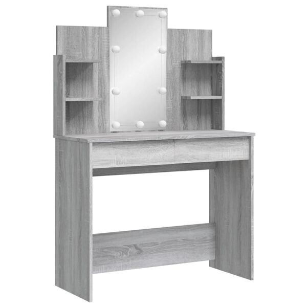 vidaXL Masă de toaletă cu LED-uri, gri sonoma, 96x40x142 cm