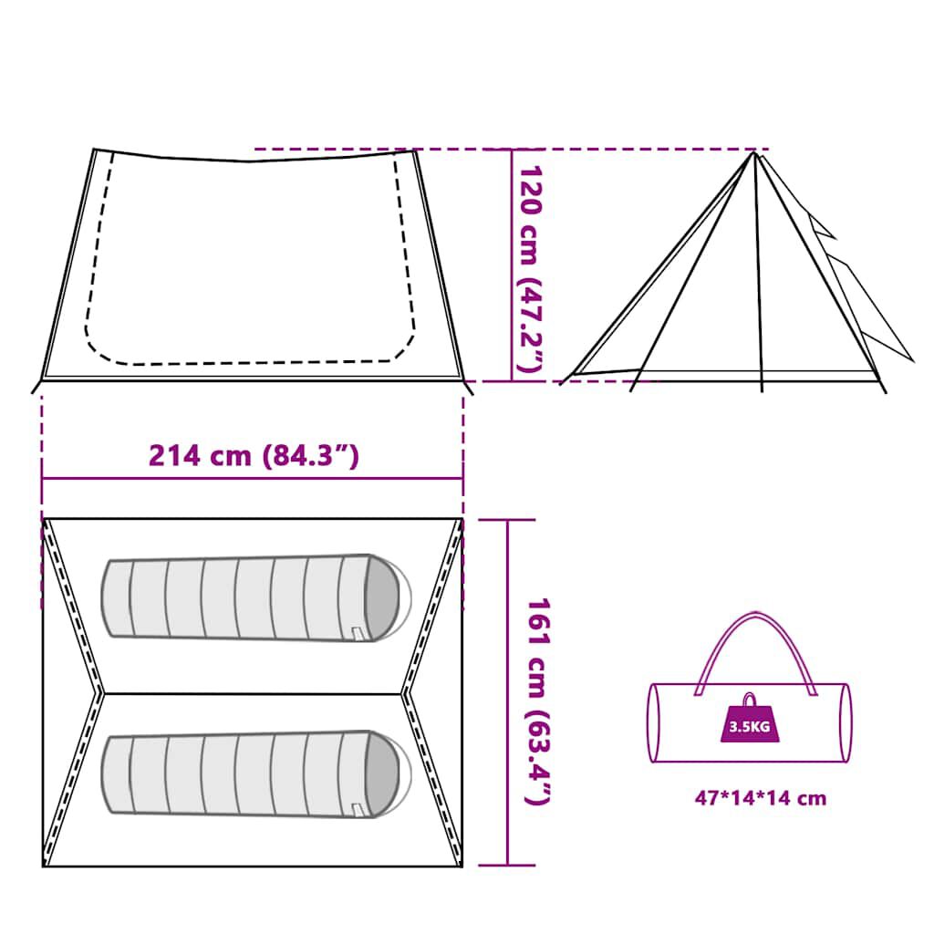 vidaXL Cort camping, 2 persoane, alb, țesătură opacă, impermeabil