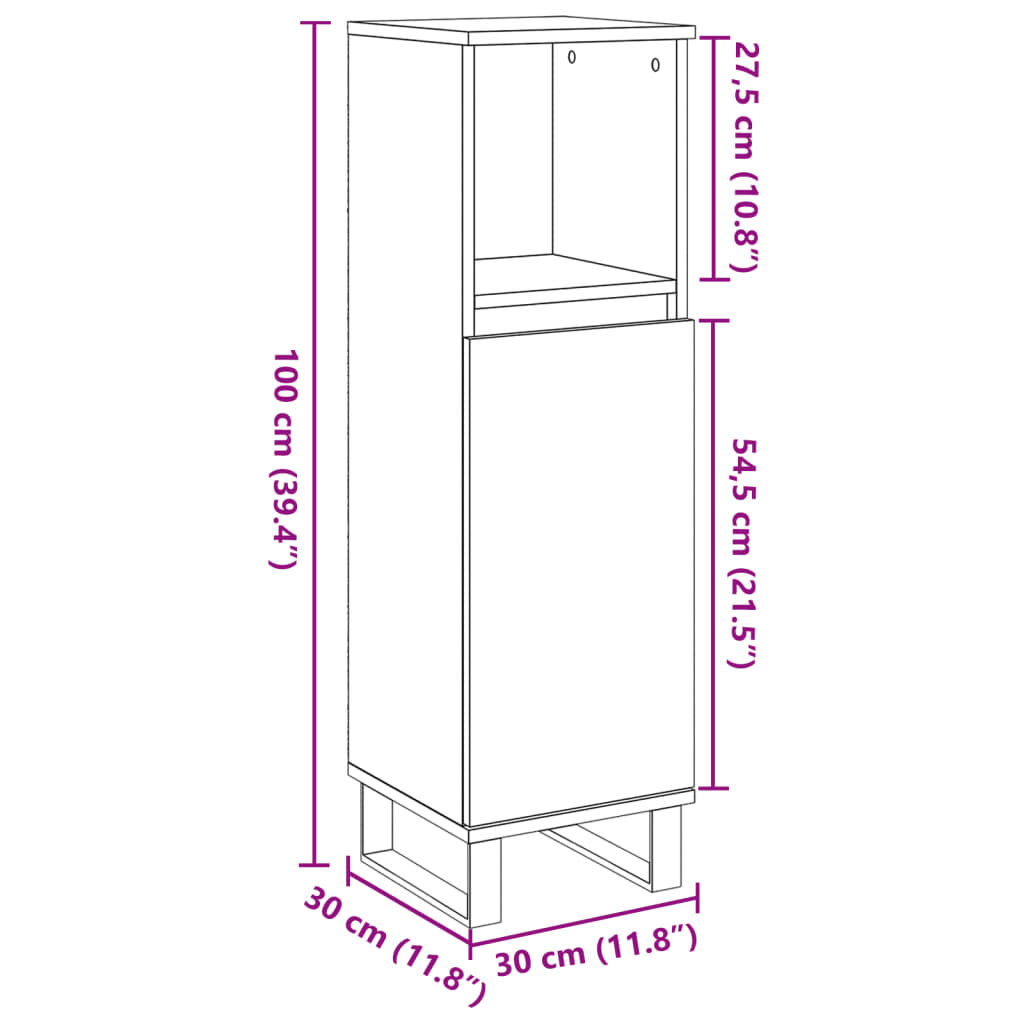 vidaXL Dulap de baie, stejar artizanal, 30x30x100 cm, lemn prelucrat