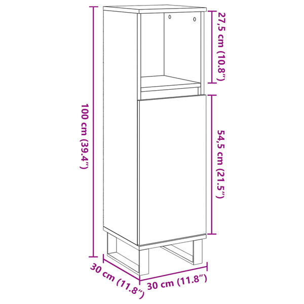 vidaXL Dulap de baie, stejar artizanal, 30x30x100 cm, lemn prelucrat