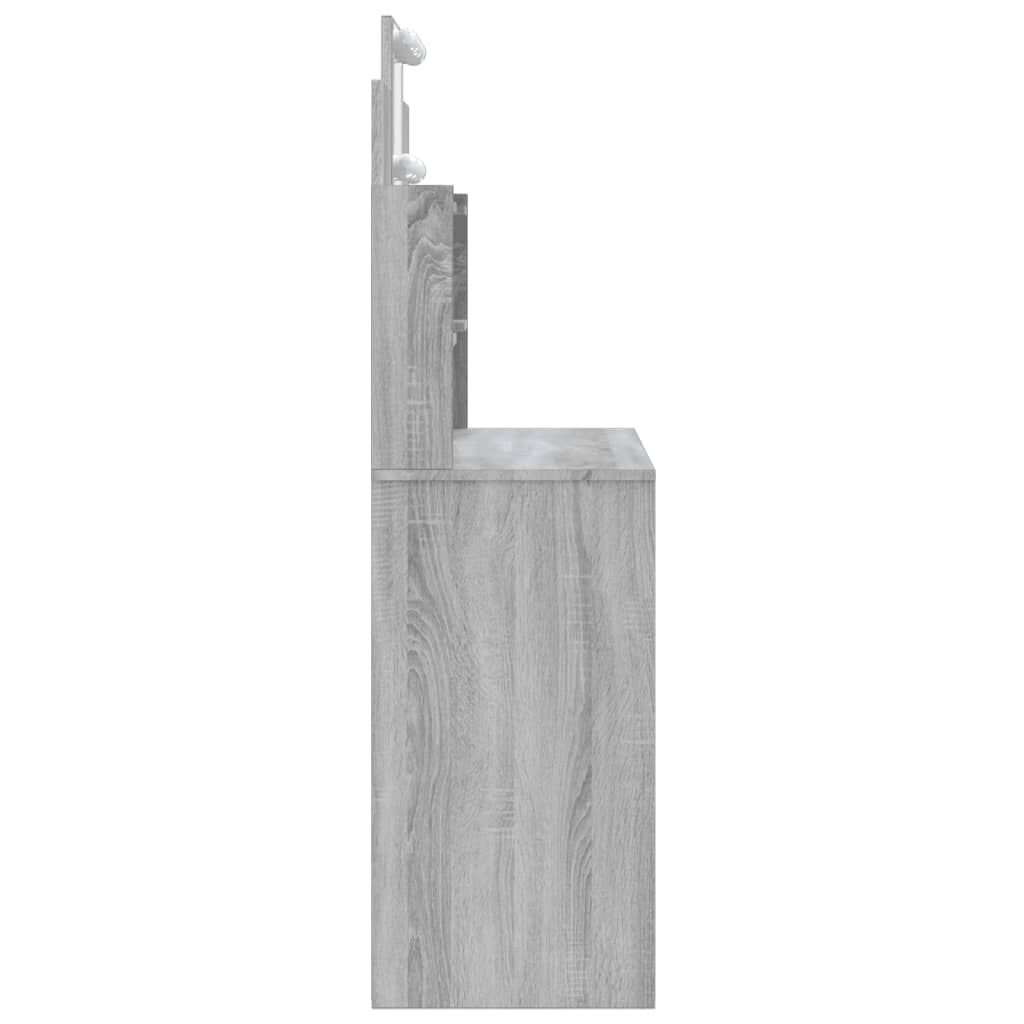 vidaXL Masă de toaletă cu LED-uri, gri sonoma, 96x40x142 cm