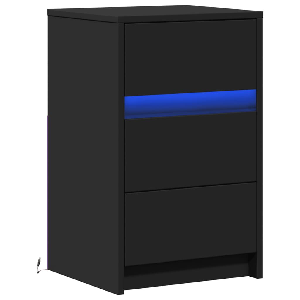vidaXL Noptieră cu lumini LED, negru, lemn prelucrat
