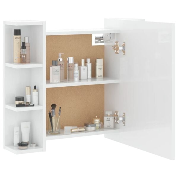 vidaXL Dulap cu oglindă și LED, alb extralucios, 70x16,5x60 cm
