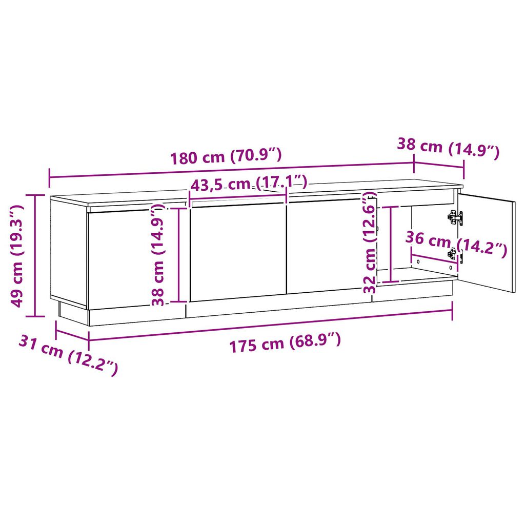 vidaXL dulap TV cu LED Stejar Sonoma 180x38x49 cm Lemn prelucrat